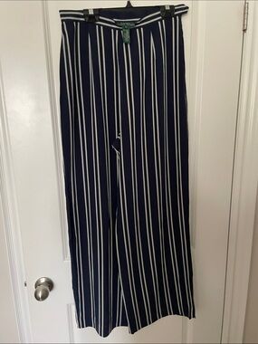 Ralph Lauren Navy and White Vertical Stripe Wide-Leg Pants